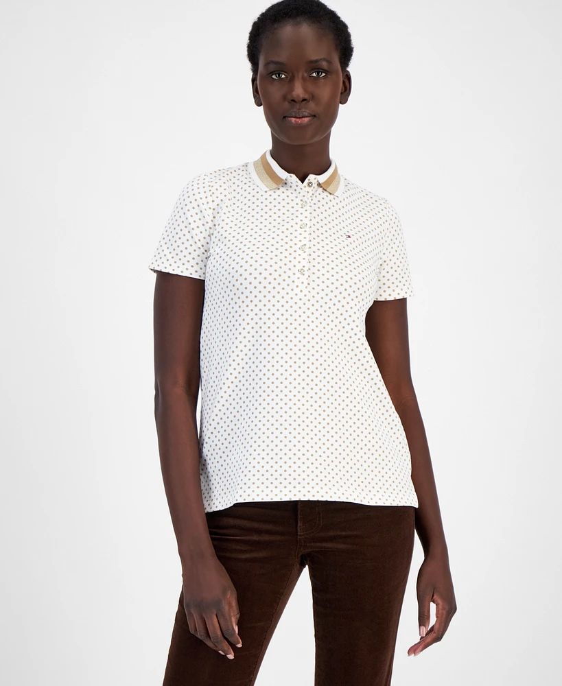 Tommy Hilfiger Women's Dot-Print Glitter-Collar Polo Shirt