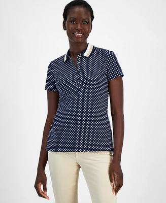 Tommy Hilfiger Women's Dot-Print Glitter-Collar Polo Shirt