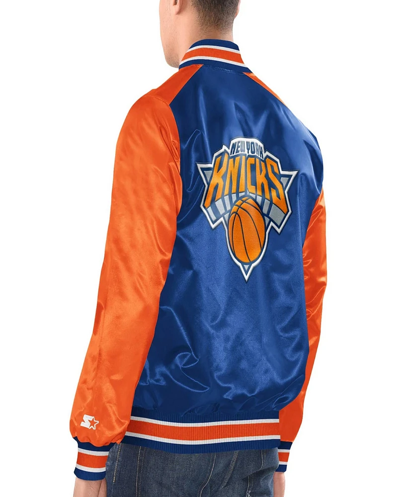 Starter Men's Blue/Orange New York Knicks Renegade Satin Full-Snap Varsity Jacket