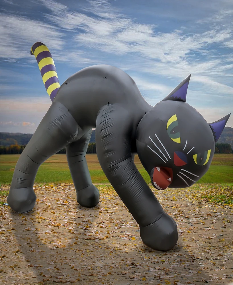 National Tree Company 20' Inflatable Halloween Black Cat, Black - 7 White Led Lights + 2 Red Led Light - 1 Air Blower