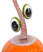 National Tree Company 15" Halloween Decoration, Floating Eyes Metal Pumpkin with Gloss Finish, Orange