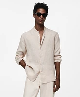 Mango Men's 100% Linen Mao Collar Shirt