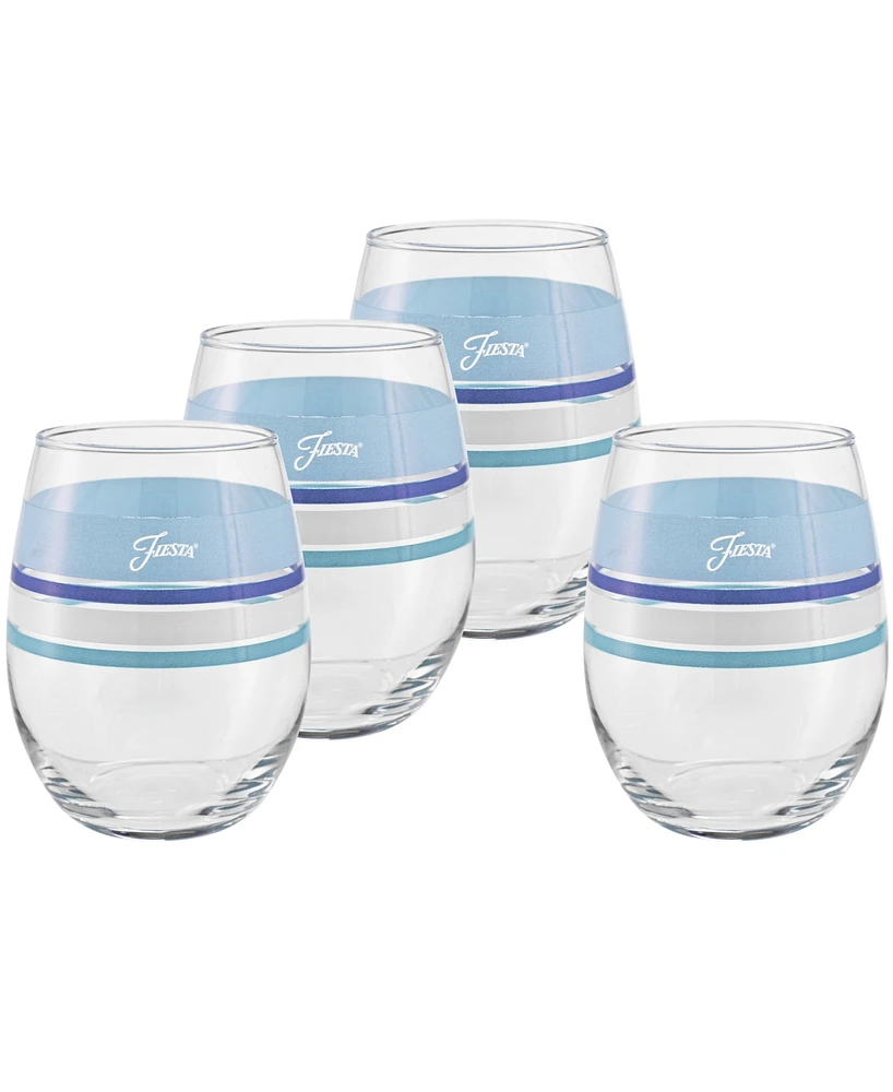 Fiesta Coastal Blues Edgeline 15-Ounce Stemless Wine Glass Set of 4