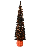 National Tree Company 6' Pre-Lit Artificial Halloween Tree, Evergreen, Led Lights, Includes Pumpkin Base, Halloween Collection