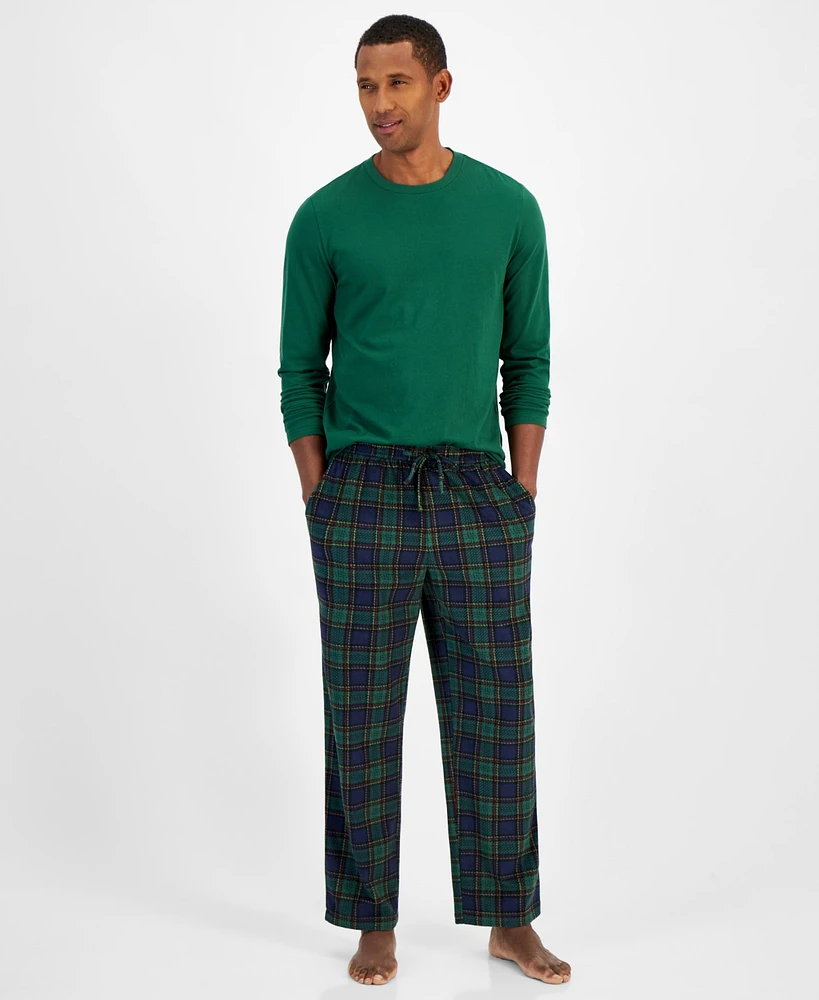 Club Room Men's Fleece Long-Sleeve T-Shirt & Plaid Pajama Pant Set, Created for Macy's