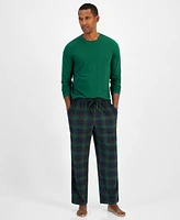 Club Room Men's Fleece Long-Sleeve T-Shirt & Plaid Pajama Pant Set, Created for Macy's