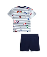 Polo Ralph Lauren Baby Boys Flag Print Jersey Tee and Fleece Short Set