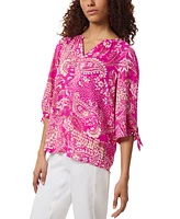 Jones New York Petite Printed V-Neck Tie-Sleeve Top