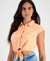 Guess Women's Button-Front Cropped Cotton Shirt