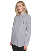 Karl Lagerfeld Women's Cotton Striped Monogram Shirt