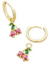 Kendra Scott 14k Gold-Plated Mixed Stone Cherry Removable Charm Huggie Hoop Earrings