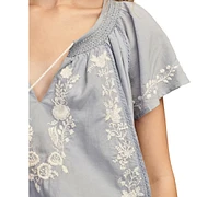 Lucky Brand Women's Embroidered Flutter-Sleeve Top