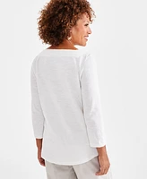 Style & Co Women's Cotton Square-Neck Knit Top, Created for Macy's