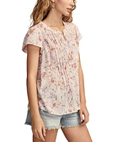 Lucky Brand Women's Cotton Pintuck-Pleated Flutter-Sleeve Blouse