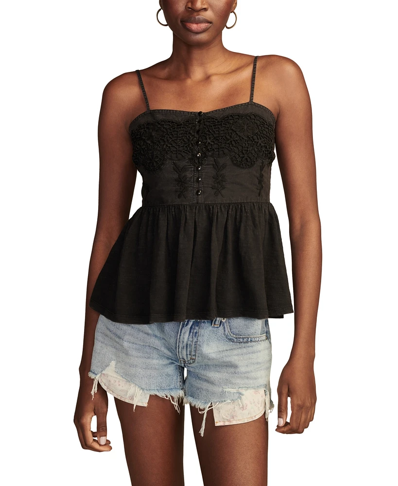 Lucky Brand Women's Embroidered Henley Tank Top