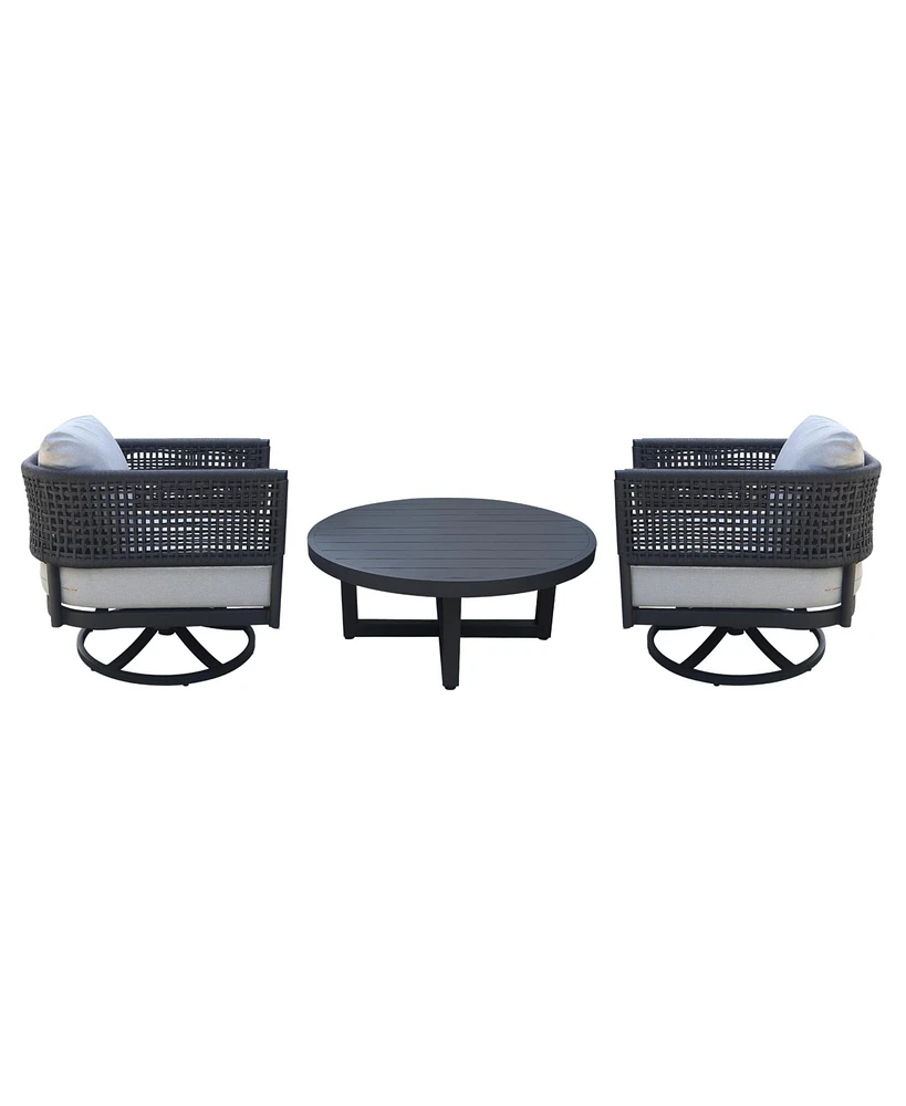 International Concepts Outdoor 3 Piece Woven Abaca Rope Patio Furniture Set Including the Sofa, Coffee Table, and Swivel Rocking Chair