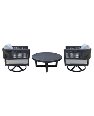 International Concepts Outdoor 3 Piece Woven Abaca Rope Patio Furniture Set Including the Sofa, Coffee Table, and Swivel Rocking Chair