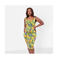 Rebdolls Plus Isla Tropical Print Bodycon Midi Dress