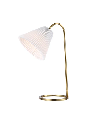 Jonathan Y Callie 22" Modern Glam Metal Arc Adjustable Head Led Table Lamp with Pleated Shade, Brass Gold/White