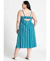 Eloquii Plus Stripe Linen-Blend Midi Dress