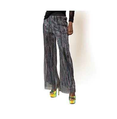 Terese Sydonna Women's Wide-Leg Rainbow Shimmer Pleated Tuxedo Pants