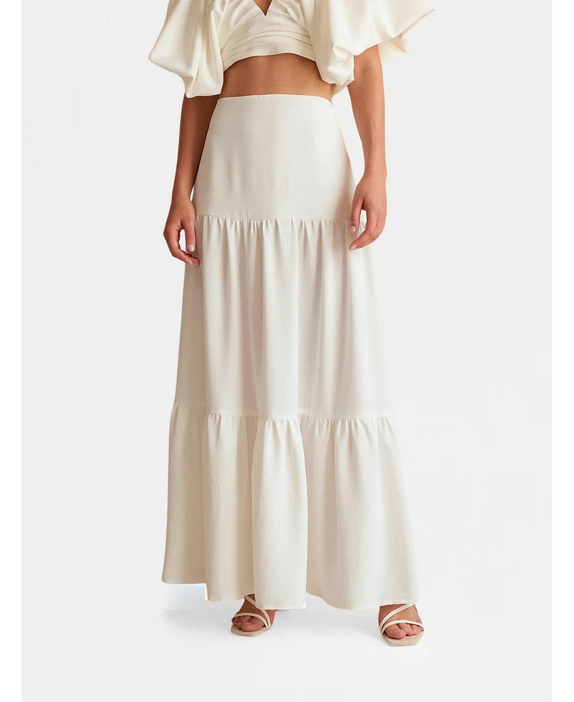 Nana'S Women's Pleated mid-rise summer maxi skirt