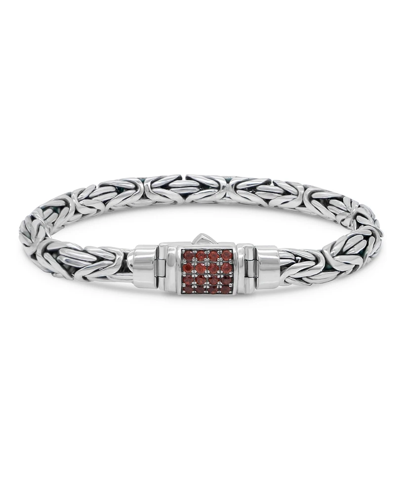 Devata Garnet & Borobudur Oval 7mm Chain Bracelet Sterling Silver