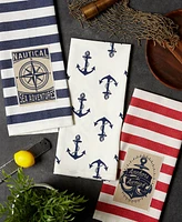 Design Imports Maritime Collection Kitchen Dishtowel Set, 18x28, Anchor Stripes, 3 Piece