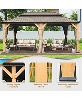 Streamdale Furniture Cedar and Steel Hardtop Gazebo with Curtains