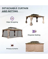 Streamdale Furniture 12x16FT Hardtop Gazebo with Polycarbonate Roof & Curtains