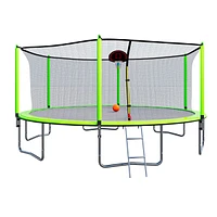 Streamdale Furniture 15FT Trampoline With Basketball Hoop Inflator And Ladder(Inner Safety Enclosure) Green