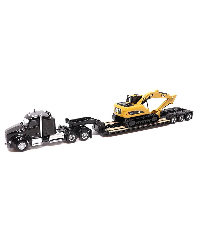 Diecast Masters 1/87 Kenworth T880s Sbfs 40in Sleeper Tandem Tractor w/ Lowboy & Caterpillar L Hydraulic Excavator