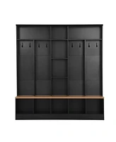 Multifunctional Black Hall Tree with Storage Bench & Hooks
