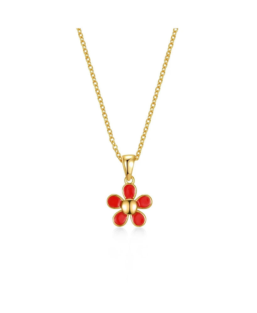 GiGiGirl 14k Yellow Gold Plated Red Enamel Blooming Flower Layering Necklace for Toddler/Kids