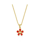 GiGiGirl 14k Yellow Gold Plated Red Enamel Blooming Flower Layering Necklace for Toddler/Kids