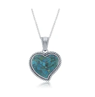 Simona Sterling Silver Oxidized Rope Design Border, Heart Turquoise Pendant