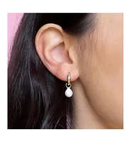 The Lovery Pearl Drop Huggie Hoop Earrings 14K Gold