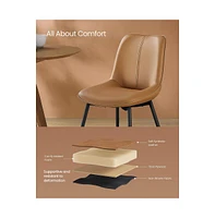 Leather Dining Chairs Set of 2, Comfortable Upholstered Seat with Metal Legs Swivel Leveling Feet