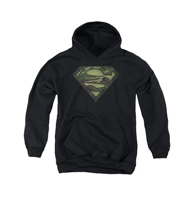 Superman Boys Youth Camo Logo Distressed Pull Over Hoodie / Hooded Sweatshirt