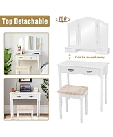 Sugift Simple Vanity Set with Tri-Folding Mirror Drawers and Storage Shelf