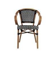 Merrick Lane Sacha Stacking Thonet Bistro Style Chair With Arms, Pe Rattan Seat, And Bamboo Finished Metal Frame For Indoor/Outdoor Use