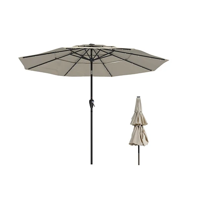 Mondawe 10 ft 3-Tier Led Solar Outdoor Patio Market Umbrella with Push Button Tilt, Navy