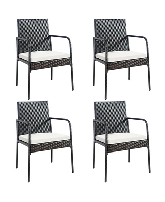 Sugift 4 Pieces Patio Wicker Rattan Dining Set with Comfy Cushions