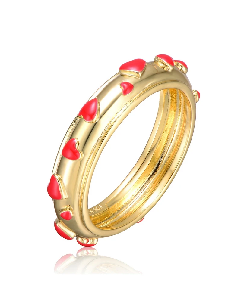 GiGiGirl Kids/Teens 14k Yellow Gold Plated Red Enamel Heart Stacking Band