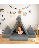 Costway 6 Pcs Kids Play Sofa Set Modular Convertible Foam Folding Couch Toddler Playset