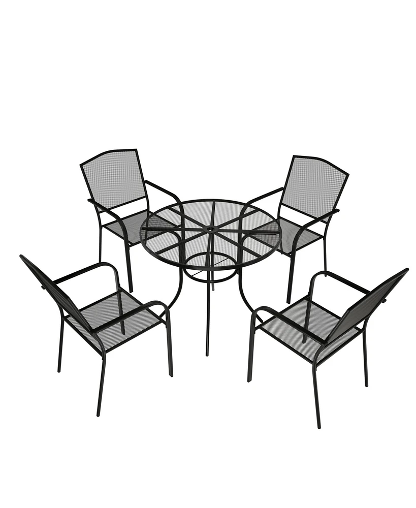 Mondawe 5-Piece Steel Mesh Round Circle Table And Chair Set With 4 Pcs Steel Mesh Dining Chairs