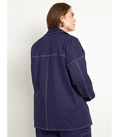 Eloquii Plus Size Contrast Stitch Utility Shacket