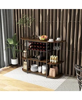 Sugift 47 Inches Wine Rack Table with Glass Holder and Storage Shelves