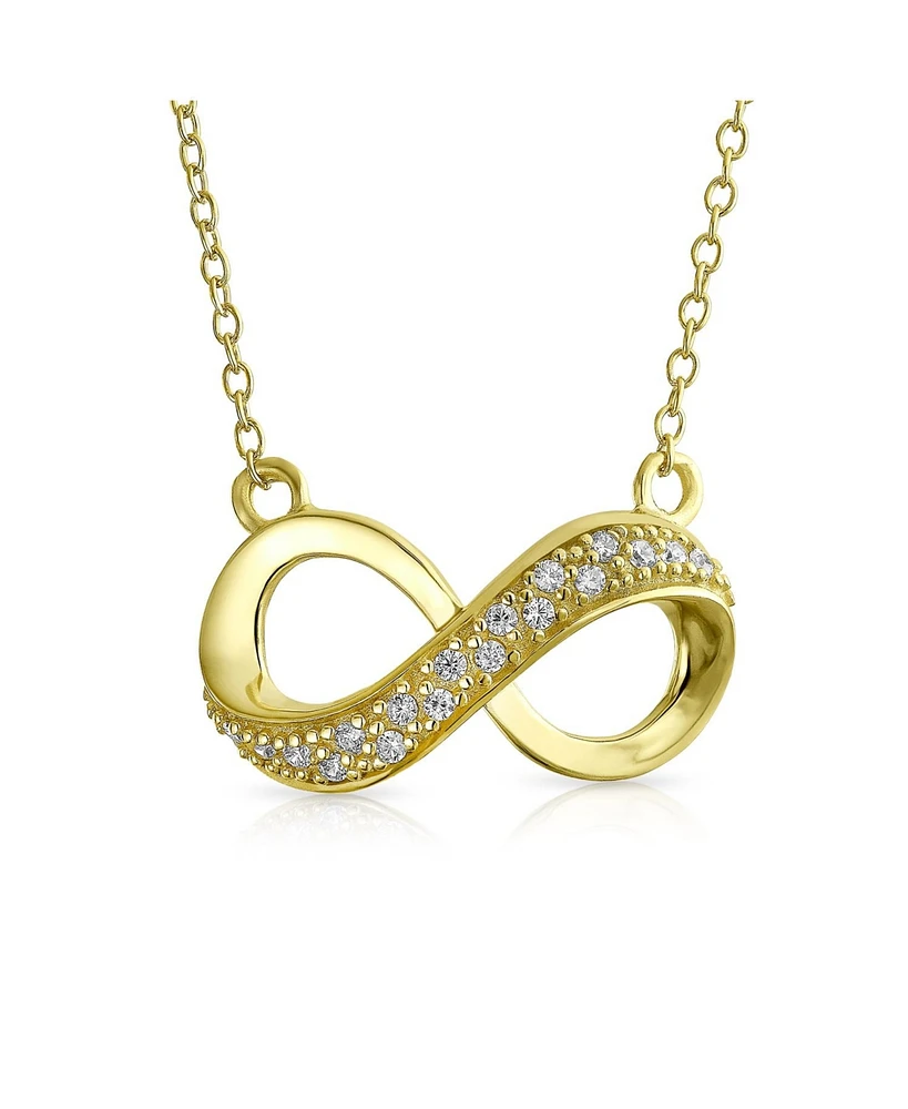 Bling Jewelry Pave Cz Figure 8 Station Style Promise Forever Love Knot Infinity Necklace Pendant Yellow Gold Plated Sterling Silver Cubic Zirconia