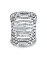 Bling Jewelry Geometric Fashion Cubic Zirconia Pave Cz Full Finger Armor Cocktail Statement Wide Multi Band Ring For Women .925 Sterling Silver